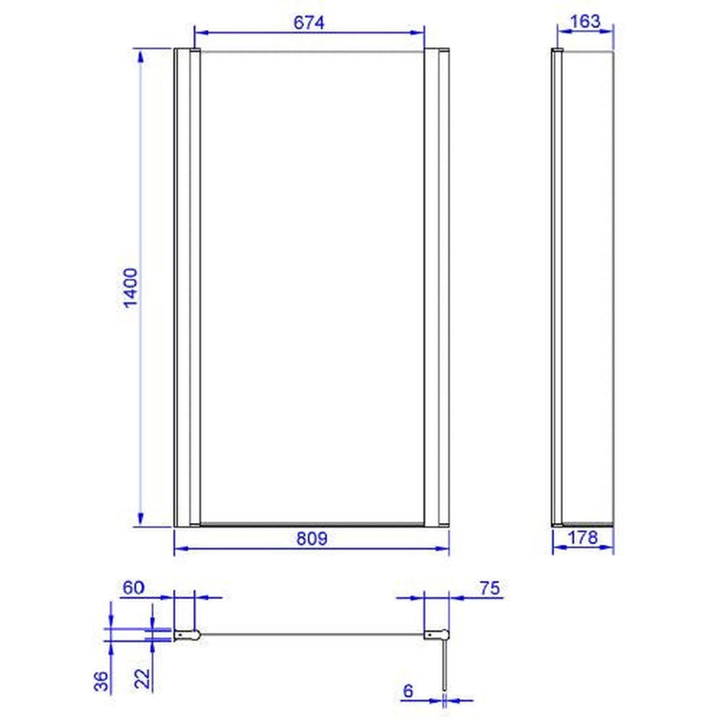Carron Quantum 1400x690mm Fixed Screen