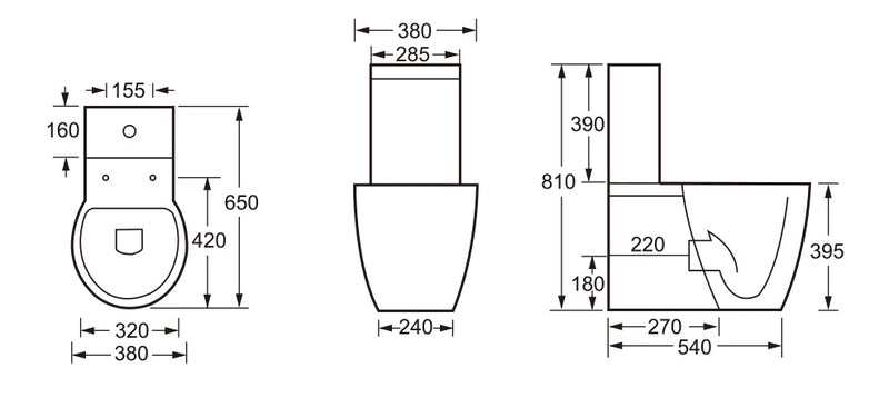 SP Eco Arc Close Coupled Cistern W: 285mm H: 390mm D: 160mm