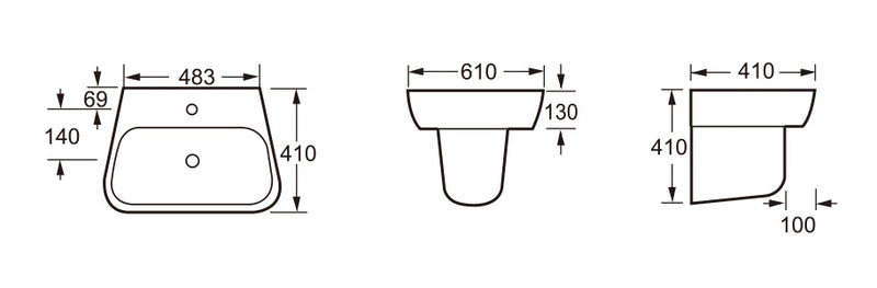 SP Eco Edge Wall Hung Semi Pedestal W: 310mm H: 315mm D: 210mm