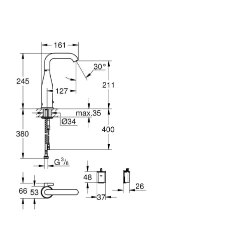 E Deck Sensor Basin Mixer - 6V Battery