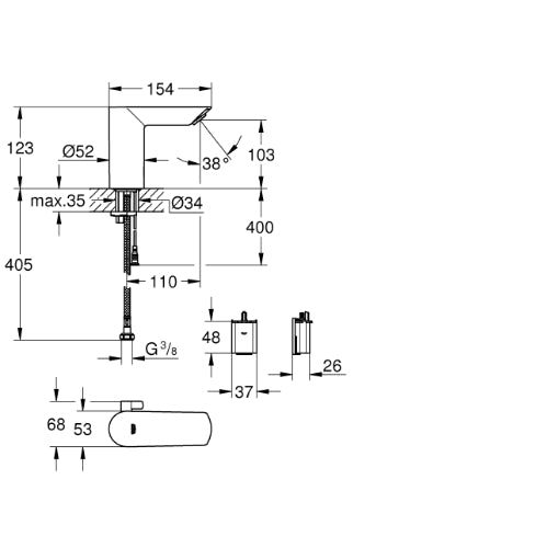 BauCosmo E Deck Sensor Basin Mixer - 6V Battery Chrome
