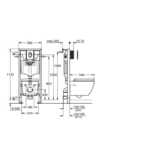 Rapid SL 4in1 - Frame; Plate  Euro Wall Hung Pan - 1.13m Chrome