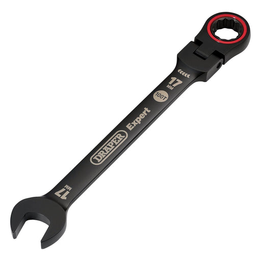 Draper 03924 Draper Expert HI-TORQ® Metric Flexible Head Ratchet Combination Spanner, 17mm, Black