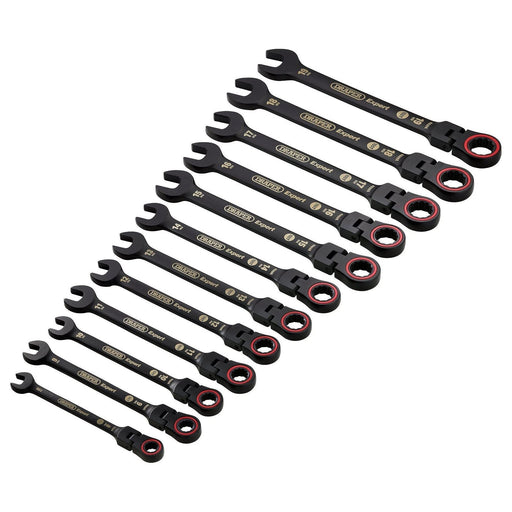 Draper 03929 Draper Expert HI-TORQ® Metric Flexible Head Ratchet Combination Spanner Set, Black (12 Piece)