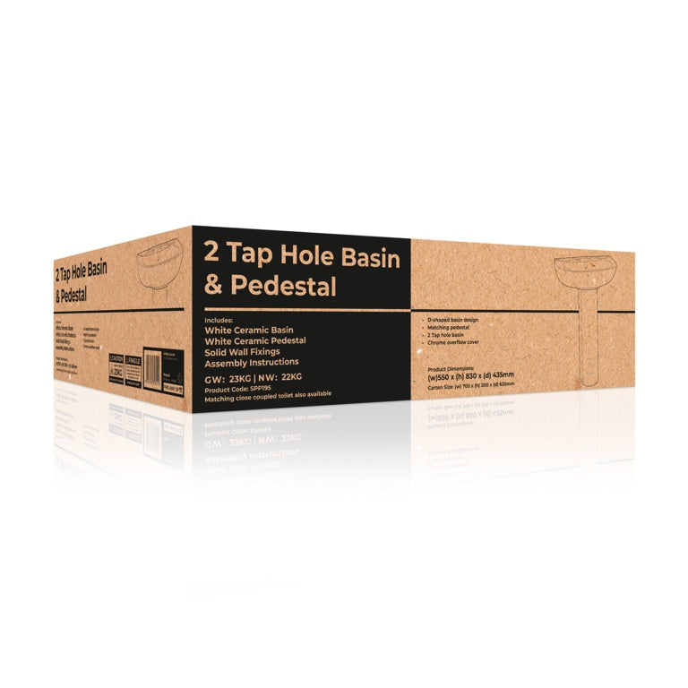 SupaPlumb Basin & Pedestal In A Box 2 Tap Hole