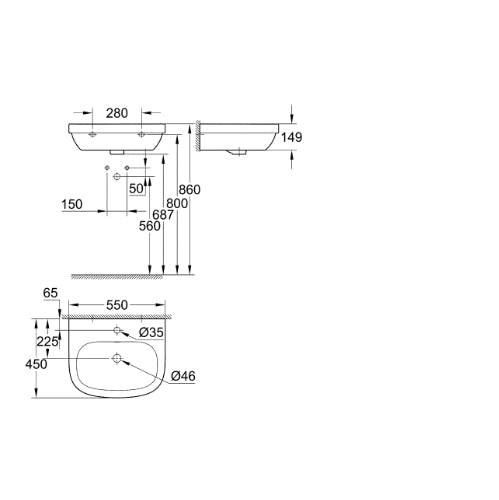 Euro Ceramic washbasin wall hung 55
