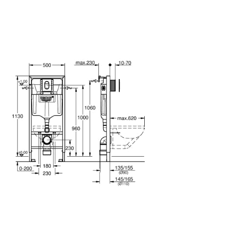 Rapid SL Frame and Arena Cosmo Small Flush Plate - 1.13m