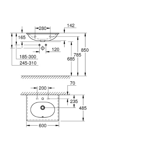 Essence washbasin wall hung 60