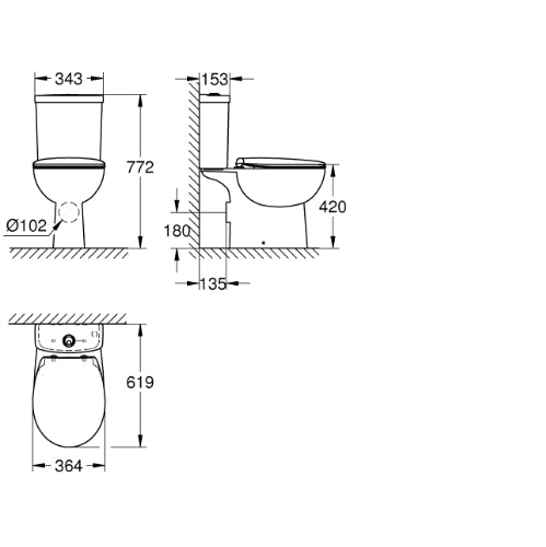Bau Ceramic Rimless Close Coupled WC