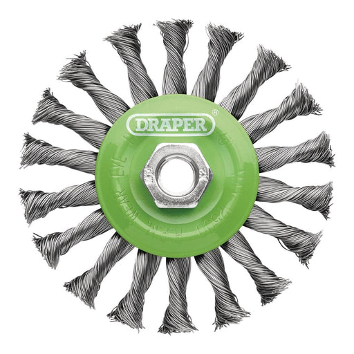 Draper 08061 Stainless-Steel Twist-Knot Flat Wire Wheel Brush, 115mm, M14