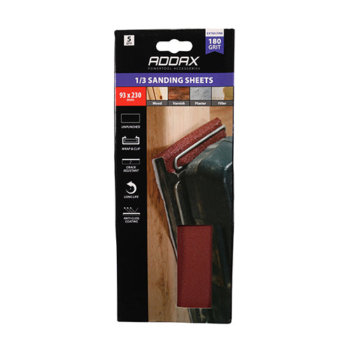 TIMCO 1/3 Sanding Sheets 180 Grit Red Unpunched