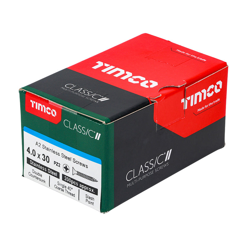 TIMCO Classic Multi-Purpose Countersunk A2 Stainless Steel Woodcrews — Box