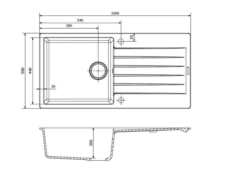 Reginox Grey Granite Sink 1 Bowl 1000 x 500mm