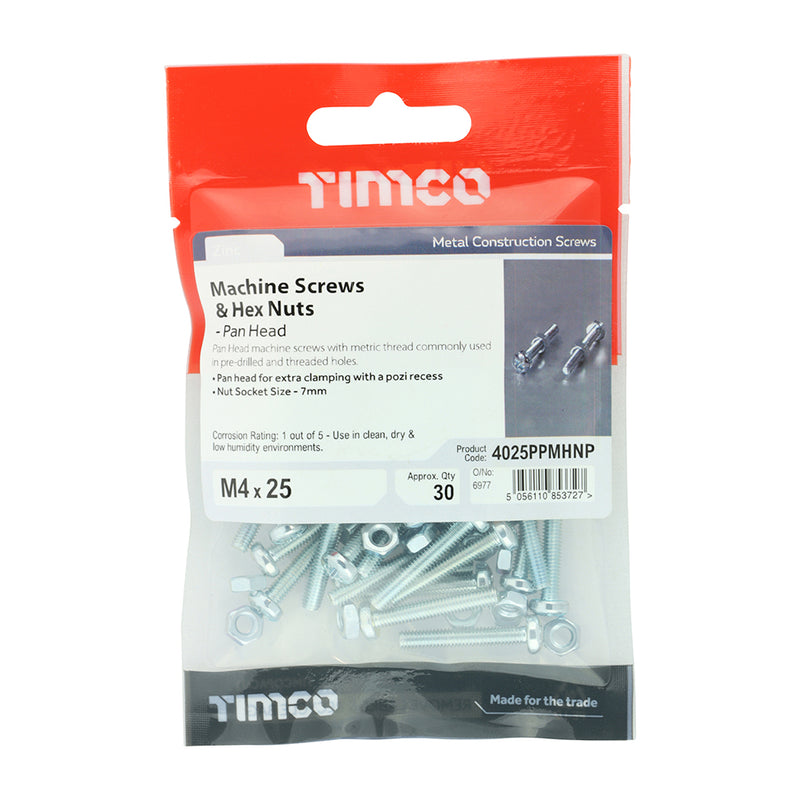 TIMCO Machine Pan Head Screws & Hex Nut Silver
