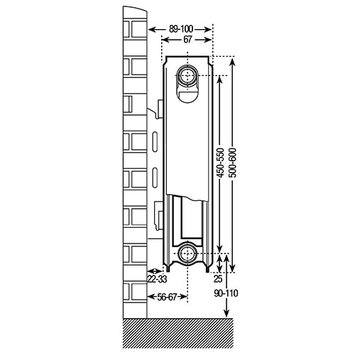 500mm x 400mm Prorad Double Panel Single Convector Radiator (Type 21/P+)