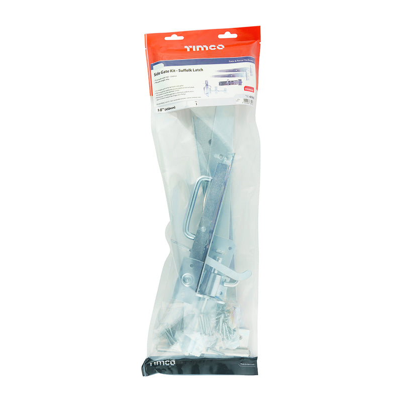 TIMCO Side Gate Kit Medium Tee Hinges Suffolk Latch & Brenton Padbolt Black - 18"