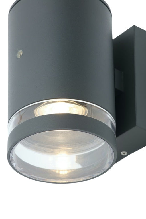 Zinc Lens Wall 2 Light With Photocell Grey