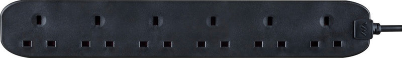Masterplug 6 Gang Black Extension Lead With 2m Cable 13amp