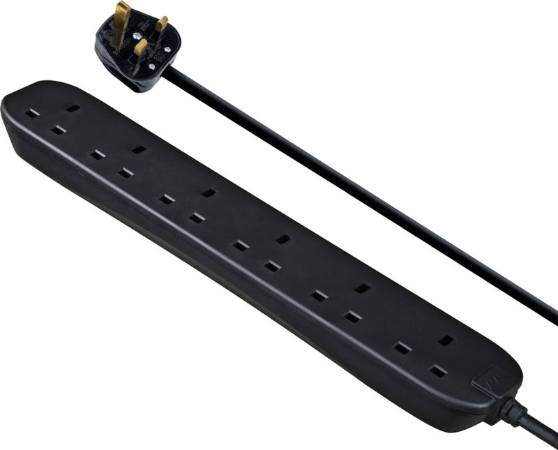 Masterplug 6 Gang Black Extension Lead With 2m Cable 13amp