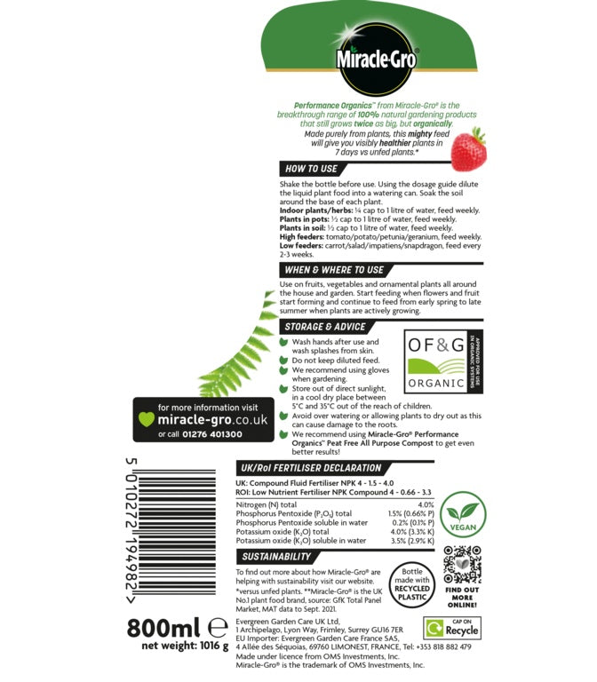 Miracle-Gro® Performance Organic All Purpose Concentrate 800ml