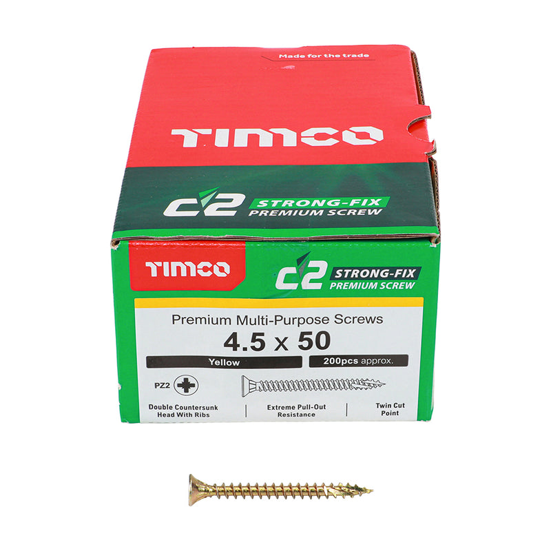TIMCO C2 Strong-Fix Multi-Purpose Premium Countersunk Gold Woodscrews — Box