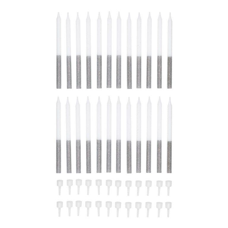 Tala 24 Silver Glitter Candles With Holders