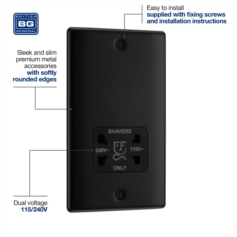 BG Dual Voltage Shaver Socket Matt Black