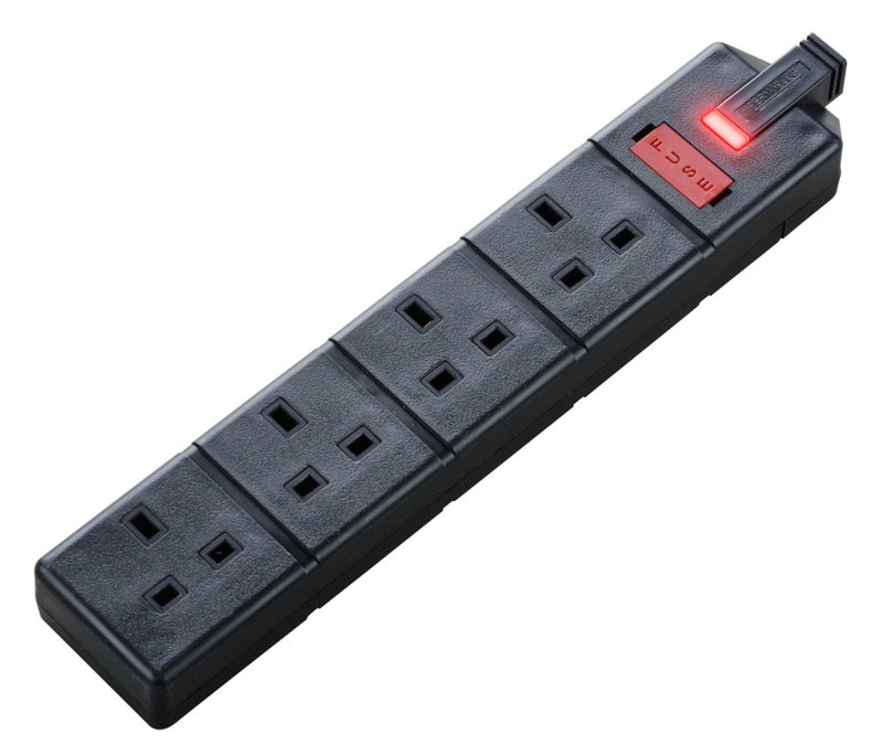 Masterplug 4 Socket 13 Amp Heavy Duty Trailing Socket Black
