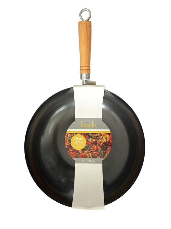 Basiks Carbon Steel Wok + Wood Handle 30cm
