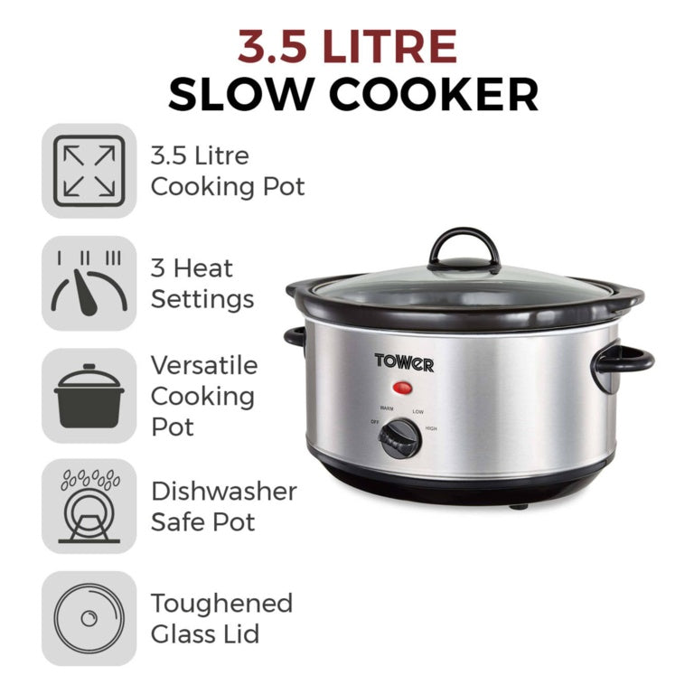 Tower Stainless Steel Slow Cooker 3.5L