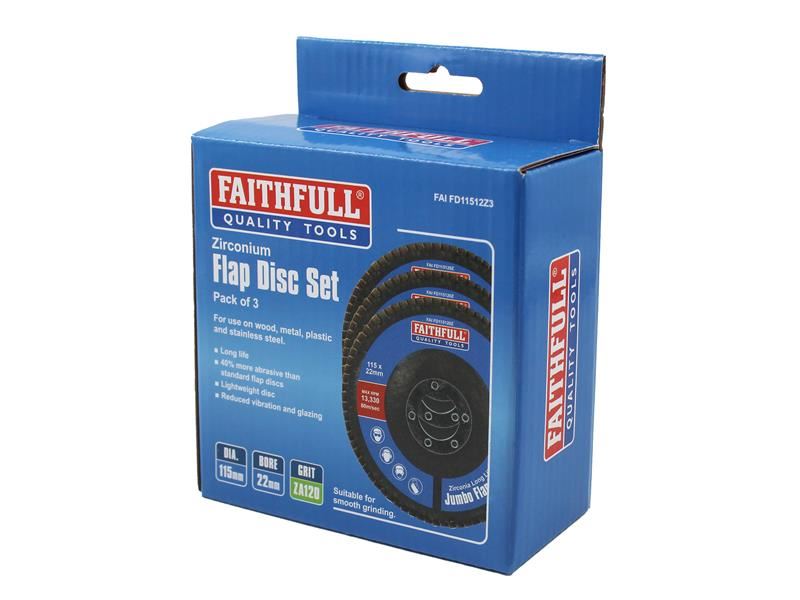 Faithfull Zirconia Abrasive Jumbo Flap Disc 115 x 22mm 120 Grit (3 Pack) Faithfull - RockBottom Northampton