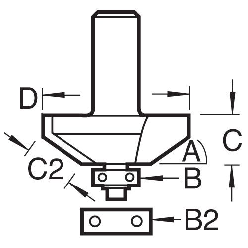 46/34X1/2TC - Bearing guided bevel cutter 25 degrees