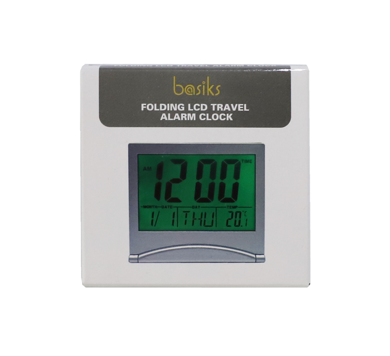 Basiks Folding LCD Travel Alarm Clock