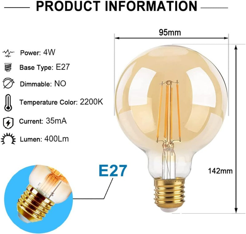 Extrastar 4w Ed LED Filament Lamp Warm Pack 2