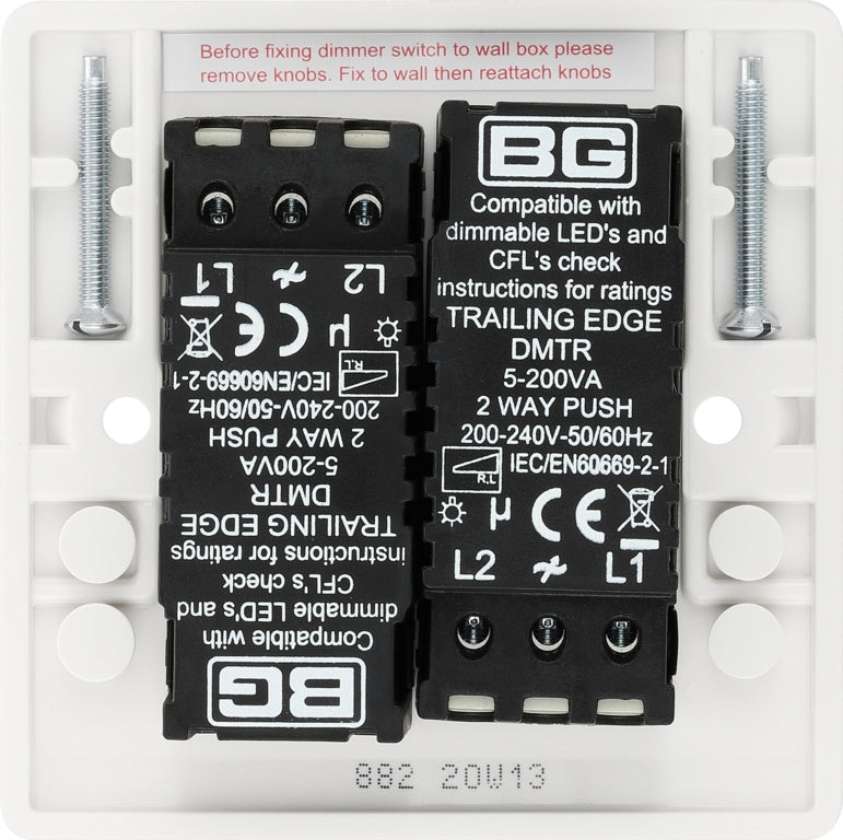 BG White Moulded Double 2 Way Dimmer Switch 200w
