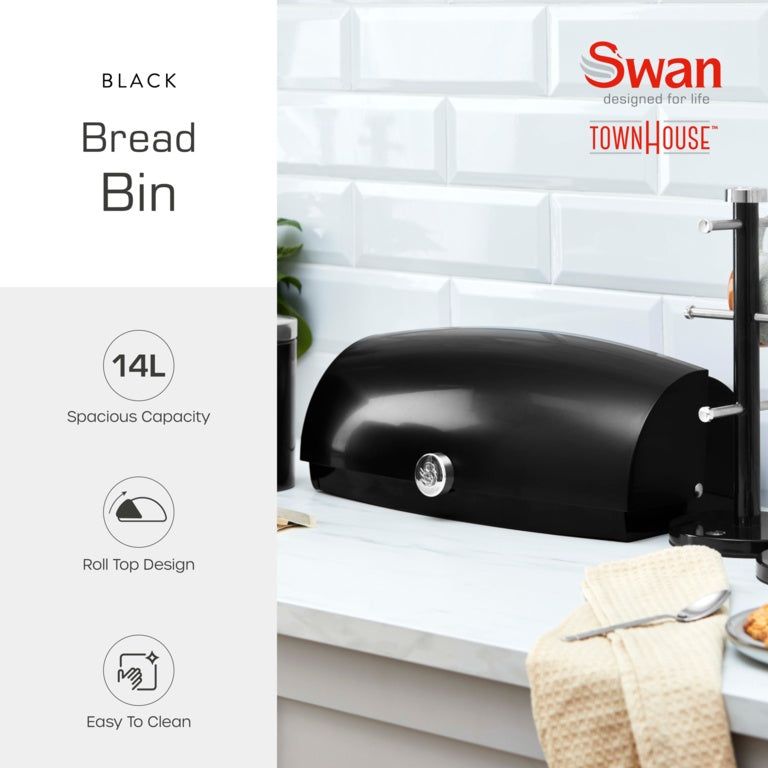 Swan Townhouse Bread Bin Black