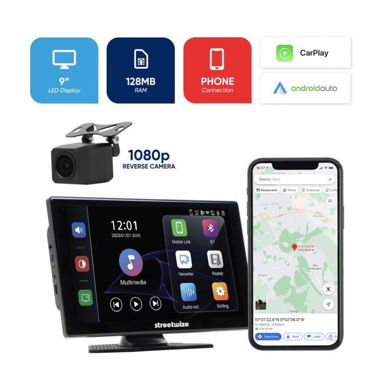 Streetwize Touchscreen Car Display with Rear Camera 9"