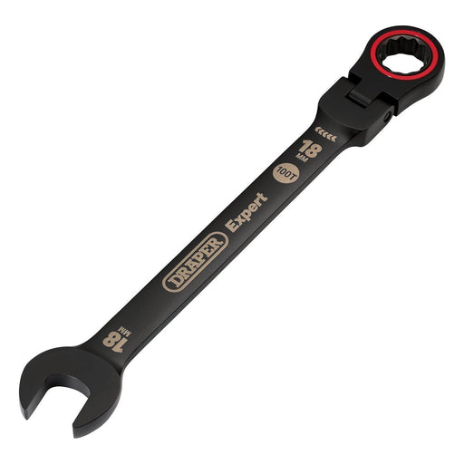 Draper 03925 Draper Expert HI-TORQ® Metric Flexible Head Ratchet Combination Spanner, 18mm, Black