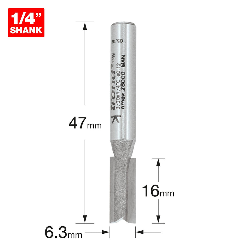 3/20X1/4TC - Two flute cutter 6.3mm diameter