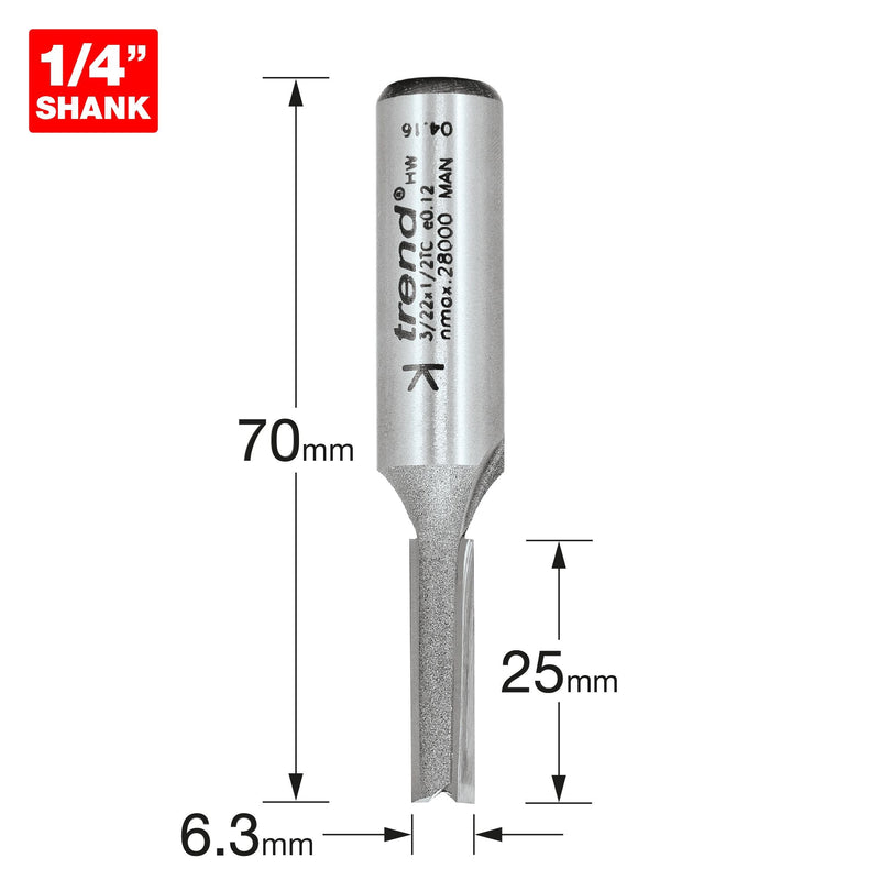 3/22X1/2TC - Two flute cutter 6.3mm diameter