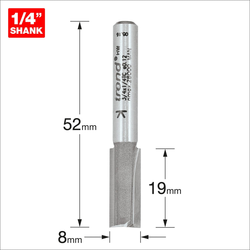 3/4X1/4TC - Two flute cutter 8mm diameter