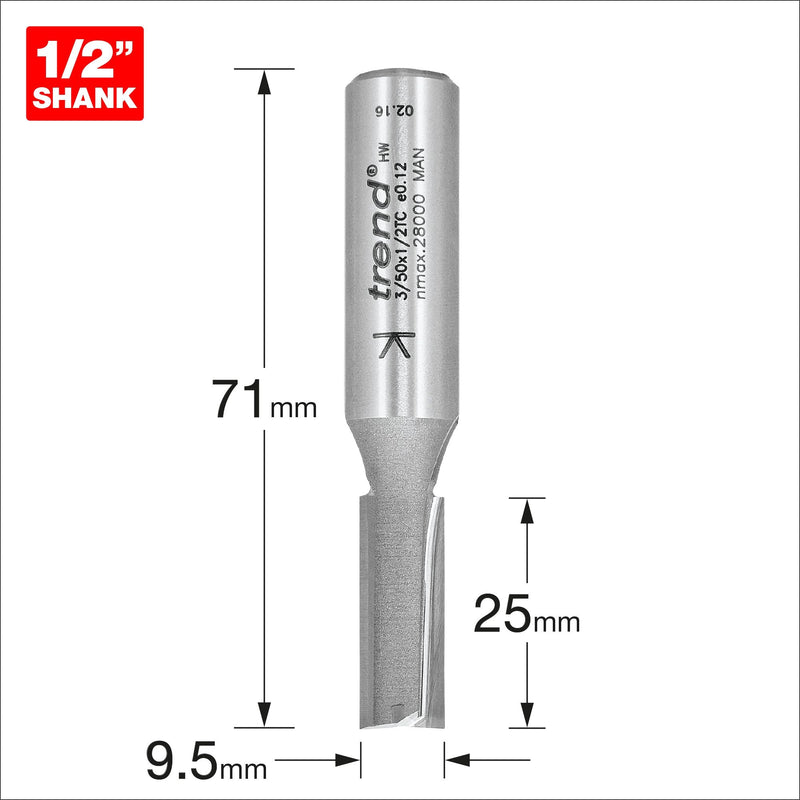 3/50X1/2TC - Two flute cutter 9.5mm diameter