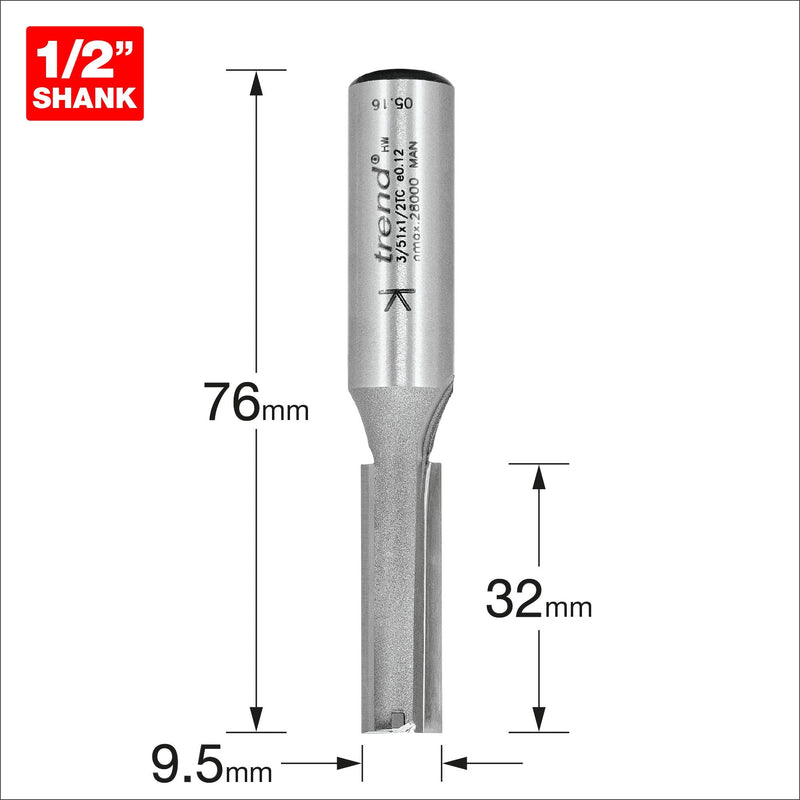 3/51X1/2TC - Two flute cutter 9.5mm diameter