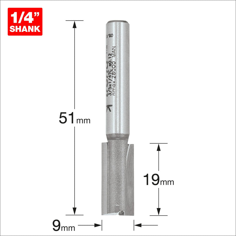 3/5X1/4TC - Two flute cutter 9mm diameter