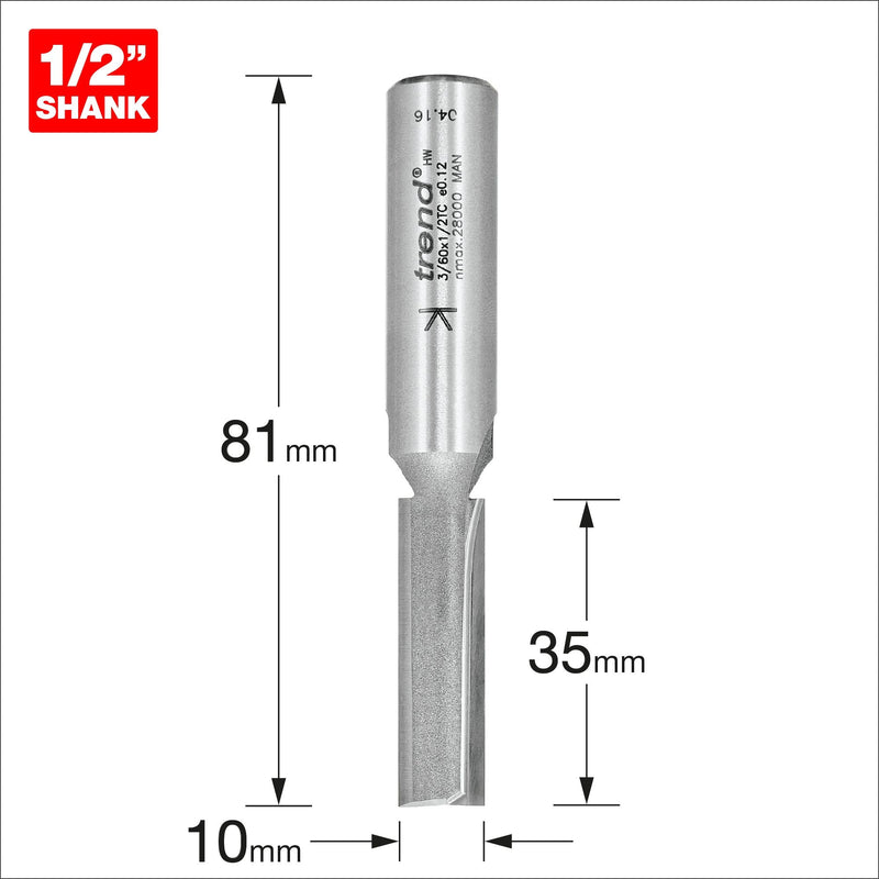 3/60X1/2TC - Two flute cutter 10mm diameter
