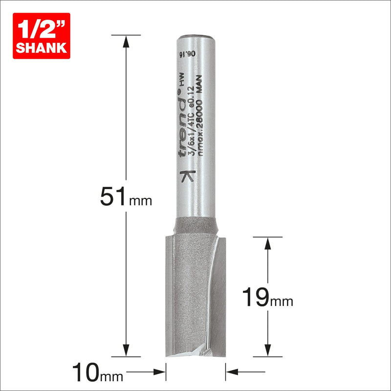 3/6X1/4TC - Two flute cutter 10mm diameter