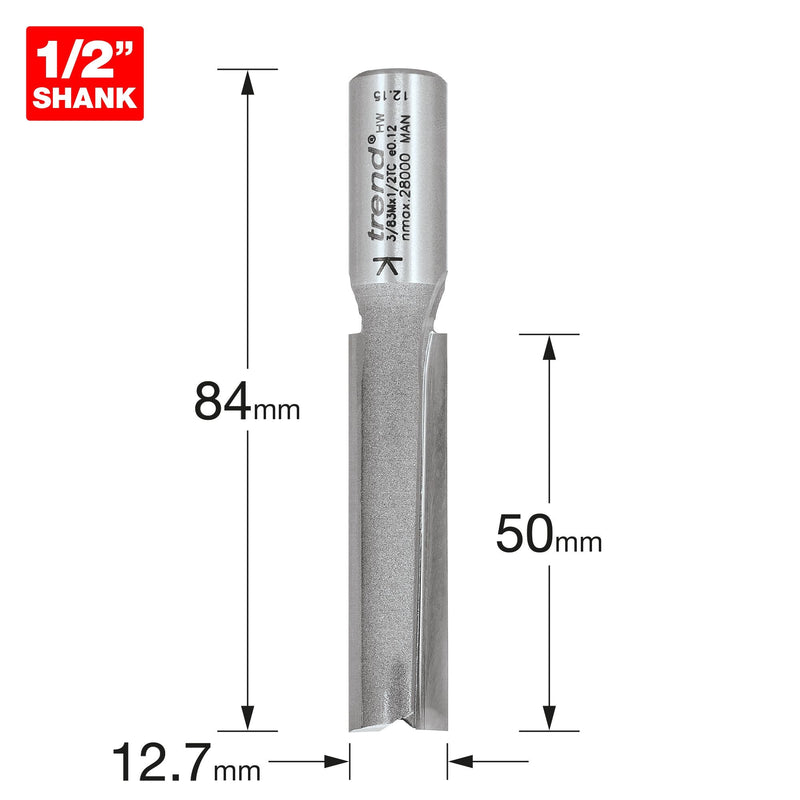 3/83MX1/2TC - Two flute cutter 12.7mm diameter