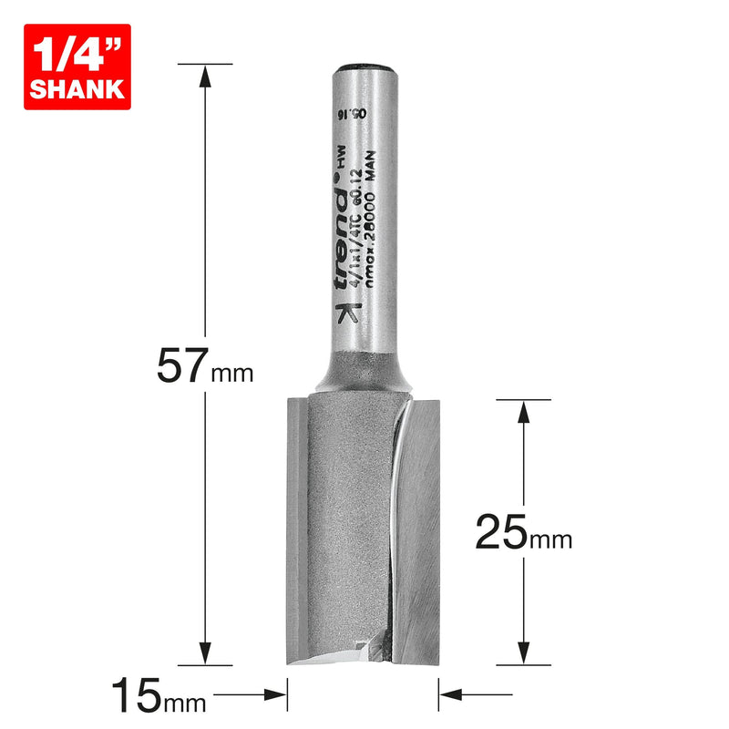 4/1X1/4TC - Two flute cutter 15mm diameter