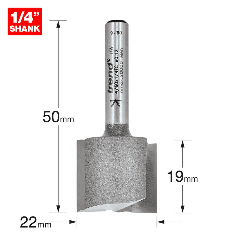 4/60X1/4TC - Two flute cutter 22mm diameter