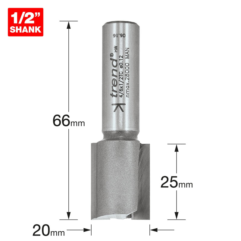 4/6X1/2TC - Two flute cutter 20mm diameter